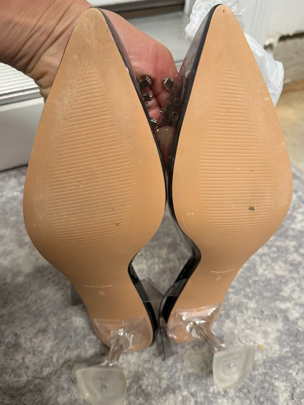 Embellished Clear Strap Nude Pointed-Toe Mules